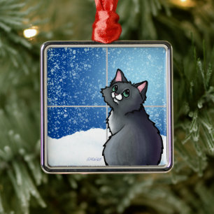 Grey Cat Window Metal Tree Decoration
