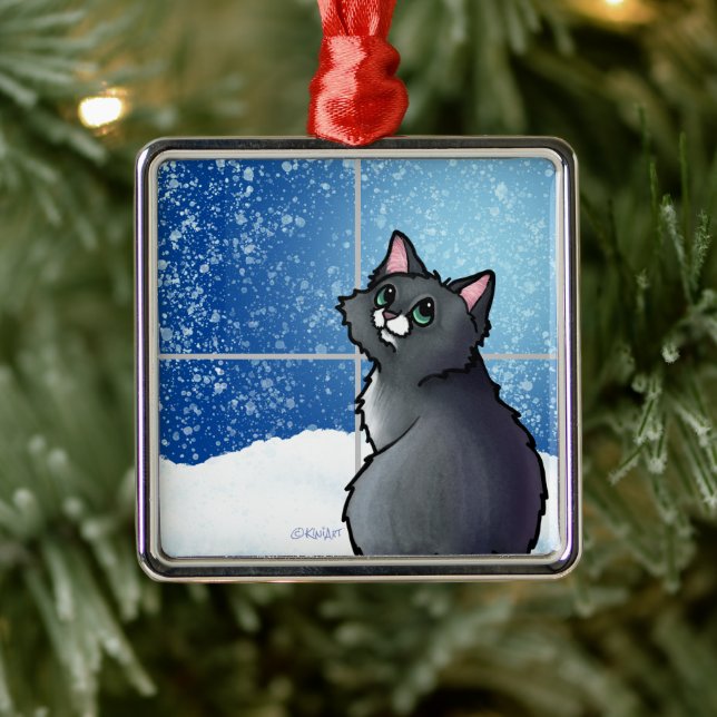 Grey Cat Window Metal Tree Decoration (Tree)