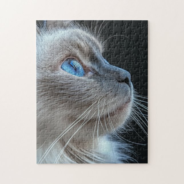 Grey cat with blue eyes jigsaw puzzle (Vertical)