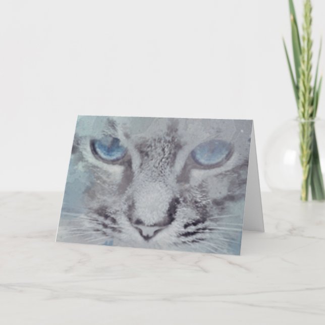 Grey Cat with Blue Eyes New Home Greeting Card (Front)