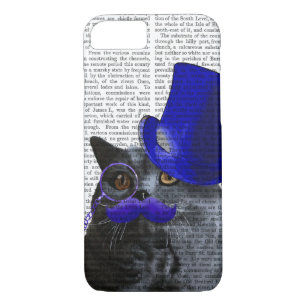 Grey Cat With Blue Top Hat and Blue Moustache Case-Mate iPhone Case