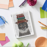 Grey Cat with Books on Head iPad Pro Cover<br><div class="desc">Grey Cat with Books on Head by FabFunky. Features a cute grey cat looking scholarly with books stacked atop its head. | 191385D</div>