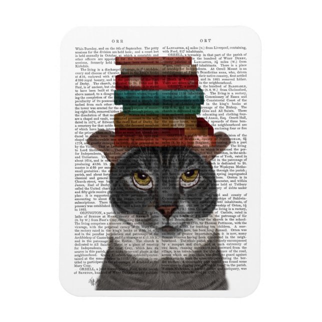 Grey Cat with Books on Head Magnet (Vertical)