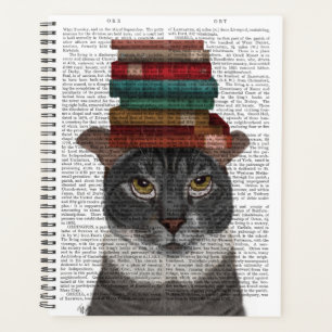 Grey Cat with Books on Head Planner