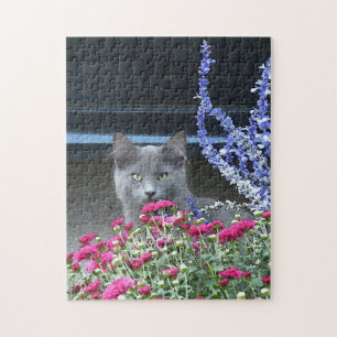 Grey cat with flowers jigsaw puzzle