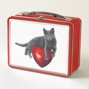 Grey Cat with Heart Lunch Box