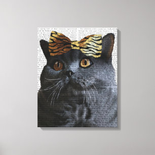 Grey Cat with Leopard Bow Canvas Print
