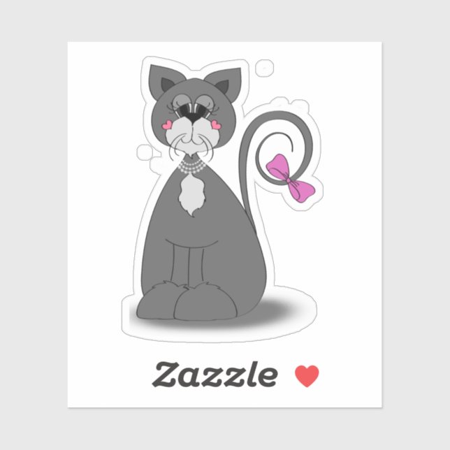 grey cat with pink bow (Sheet)