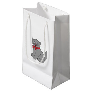 Grey Cat with Red Bow Small Gift Bag