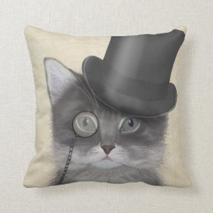 Grey Cat with Top Hat Cushion