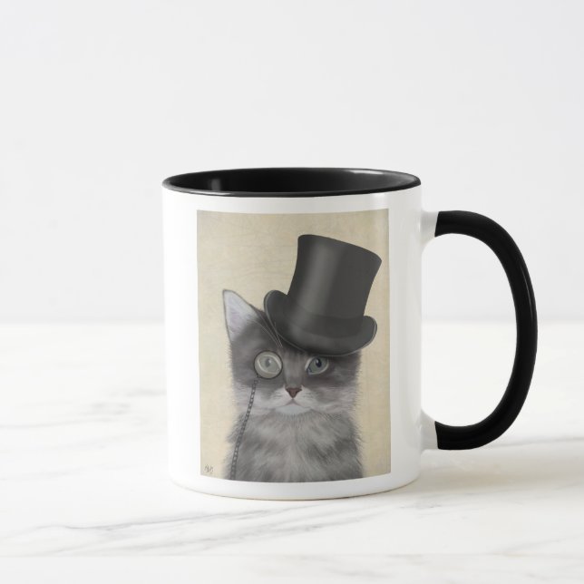 Grey Cat with Top Hat Mug (Right)
