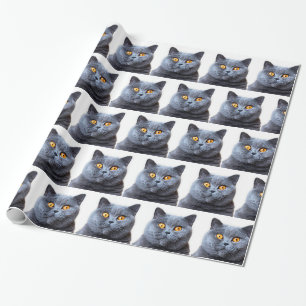 Grey cat yellow eyes wrapping paper