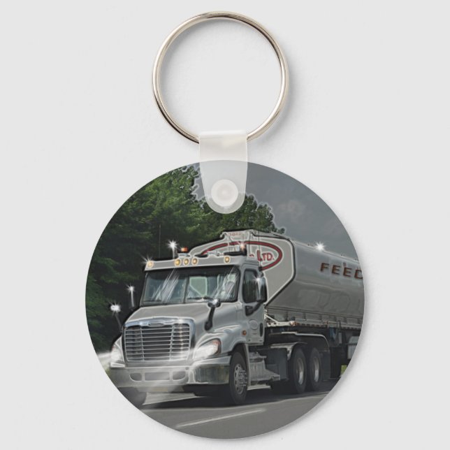Grey Cattle Feed Cistern Truck for Truckers & Kids Key Ring (Front)