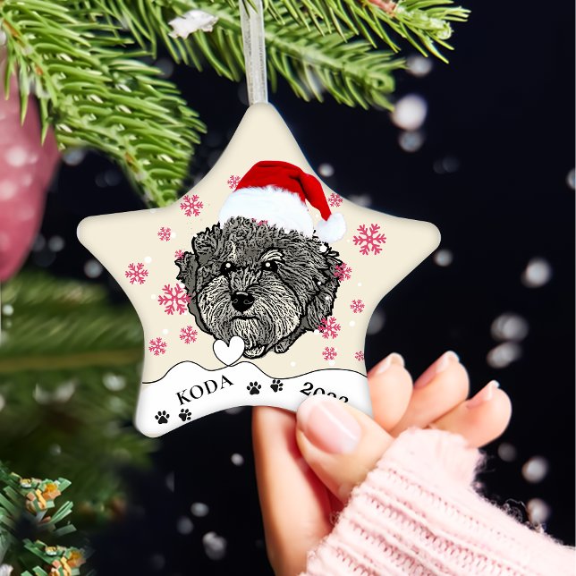 Grey Cavoodle Dog Personalised Hand Drawing Ceramic Tree Decoration (Creator Uploaded)