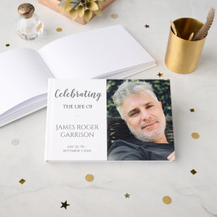 Grey Celebration of Life Memorial Photo Guest Book