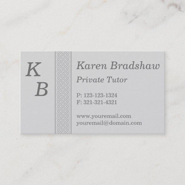 Grey Celtic Knot Private Tutor Business Card (Front)
