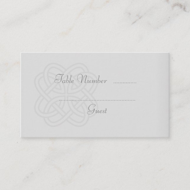 Grey Celtic Knot Wedding Table Place Cards (Front)