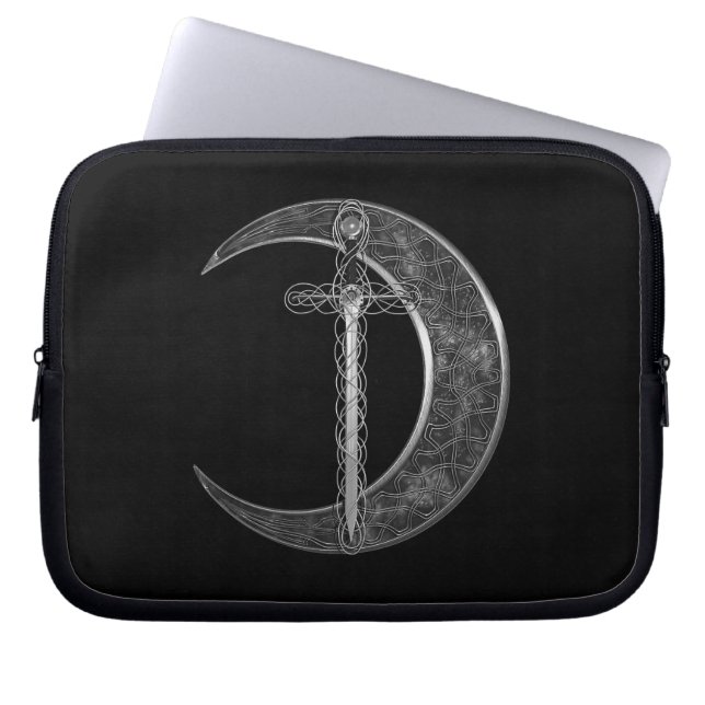 Grey Celtic Moon And Sword Laptop Sleeve (Front)