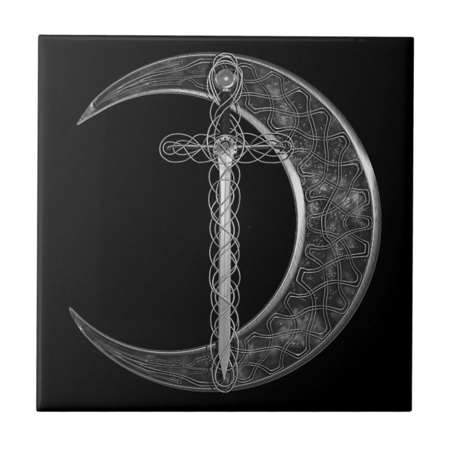 Grey Celtic Moon And Sword Tile (Front)