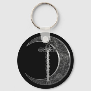 Grey Celtic Sword and Moon Key Ring