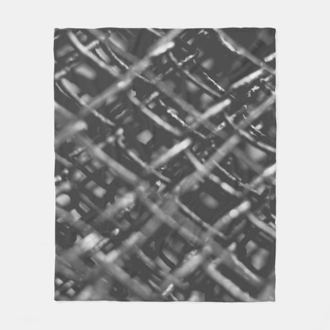 Grey chain link fence fleece blanket (Front)