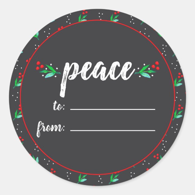 Grey Chalkboard Foliage White Peace Christmas Tag (Front)
