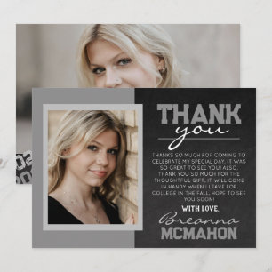 Grey Chalkboard Graduation Photo Thank You Card