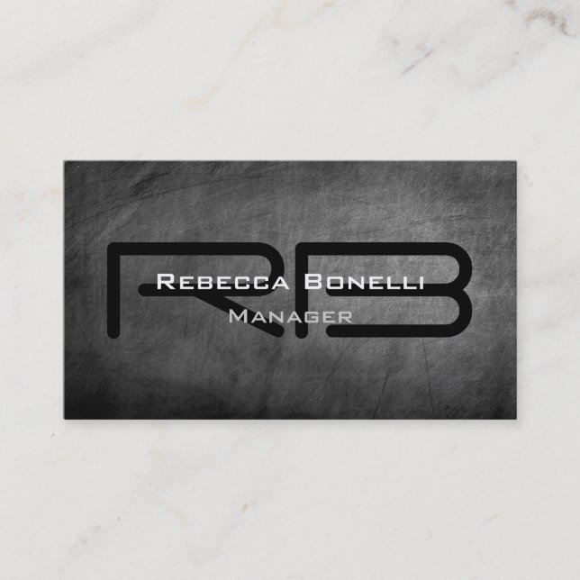 Grey Chalkboard Monogram Manager Business Card (Front)