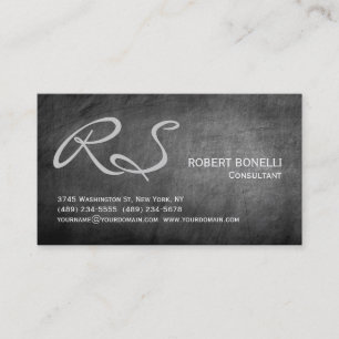 Grey Chalkboard Monogram Plain Professional Business Card