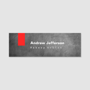 Grey Chalkboard Pattern Red Name Tag