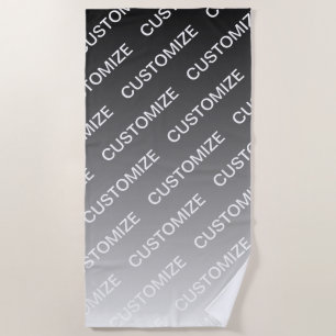 Grey (changeable colour) Ombre & Text Pattern Beach Towel