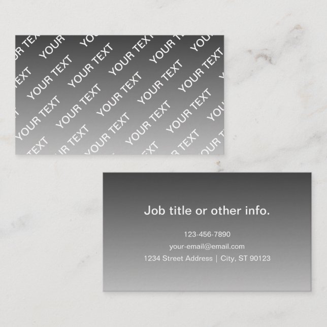 Grey (changeable colour) Ombre & Text Pattern Business Card (Front/Back)