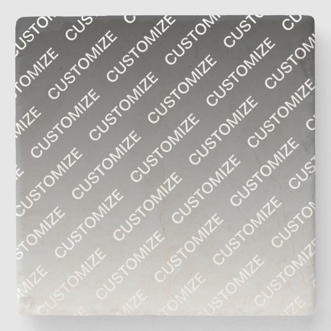 Grey (changeable colour) Ombre & Text Pattern Stone Coaster (Front)