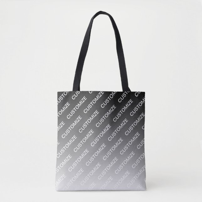 Grey (changeable colour) Ombre & Text Pattern Tote Bag (Front)