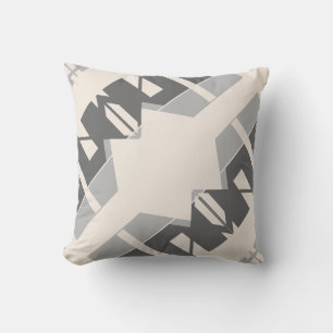 Grey Charcoal Beige Shapes Diagonal Abstract Cushion
