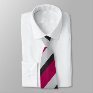 Grey Charcoal & Deep Raspberry Regimental Stripe Tie