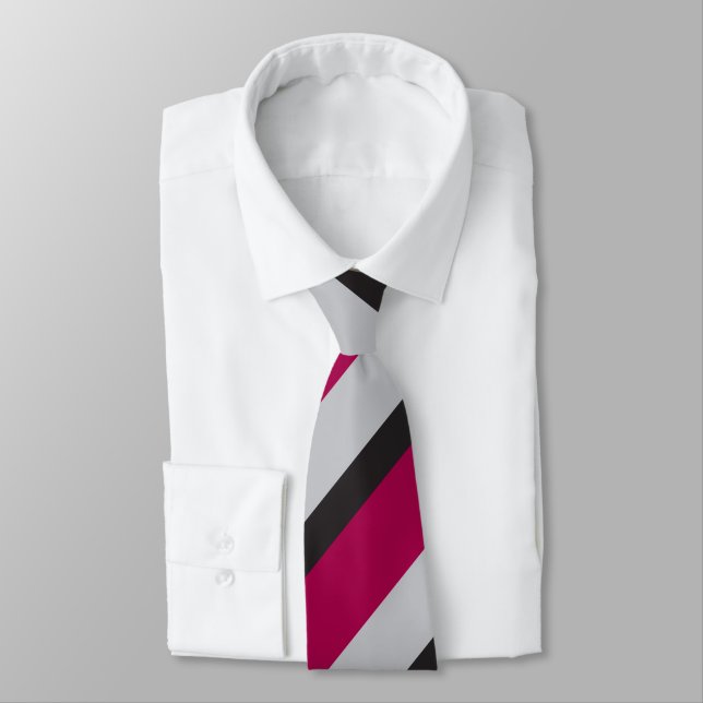 Grey Charcoal & Deep Raspberry Regimental Stripe Tie (Tied)