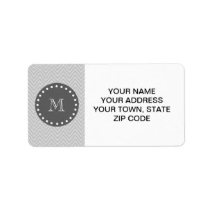 Grey & Charcoal Modern Chevron Custom Monogram Label