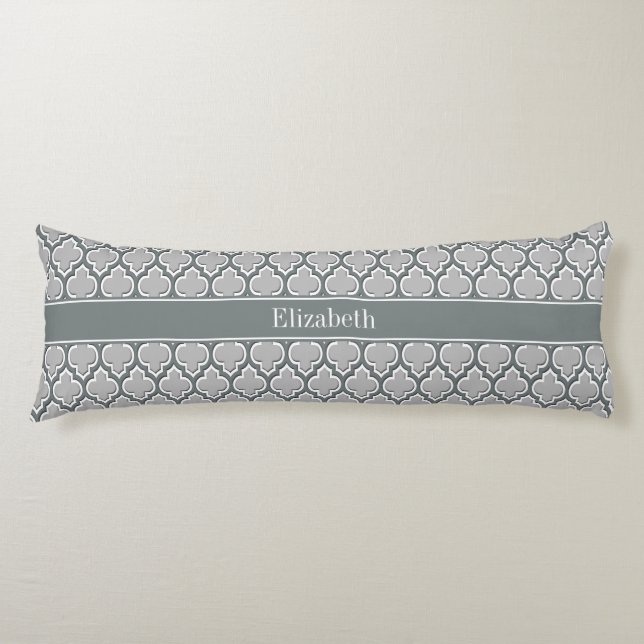 Grey Charcoal Moroccan #5DS Charcoal Name Monogram Body Cushion (Front)