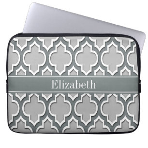 Grey Charcoal Moroccan #5DS Charcoal Name Monogram Laptop Sleeve