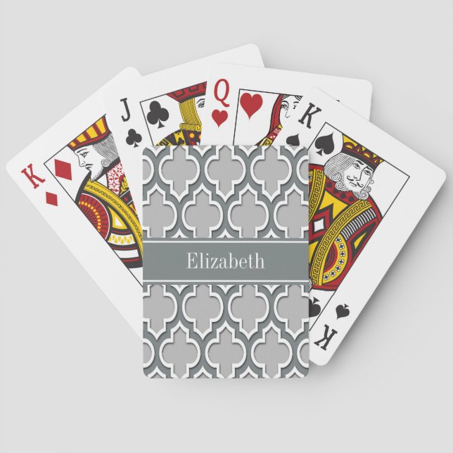 Grey Charcoal Moroccan #5DS Charcoal Name Monogram Playing Cards (Back)
