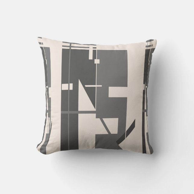 Grey Charcoal on Beige Bold Vertical Tribal Art Cushion (Front)