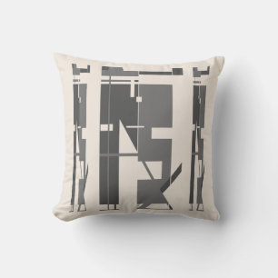 Grey Charcoal on Beige Tribal Art Abstract Motif Cushion