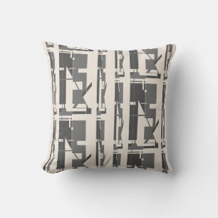 Grey Charcoal on Beige Uneven Mosaic Art Motif Cushion