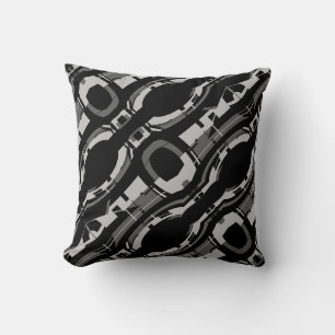 Grey Charcoal on Black Diagonal Circles Abstract Cushion