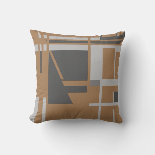 Grey Charcoal on Tan Perpendicular MCM Look Motif Cushion (Front)