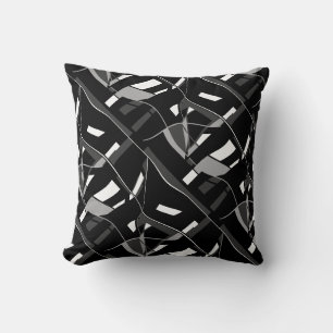 Grey Charcoal White Black Slanted Twirling Lines Cushion