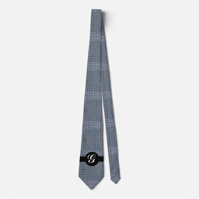 Grey chequered plate monogram tie (Front)
