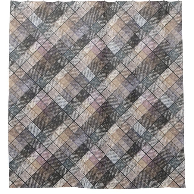 Grey chequered . shower curtain (Front)