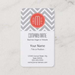 Grey Chevron and Coral Custom Monogram Business Card